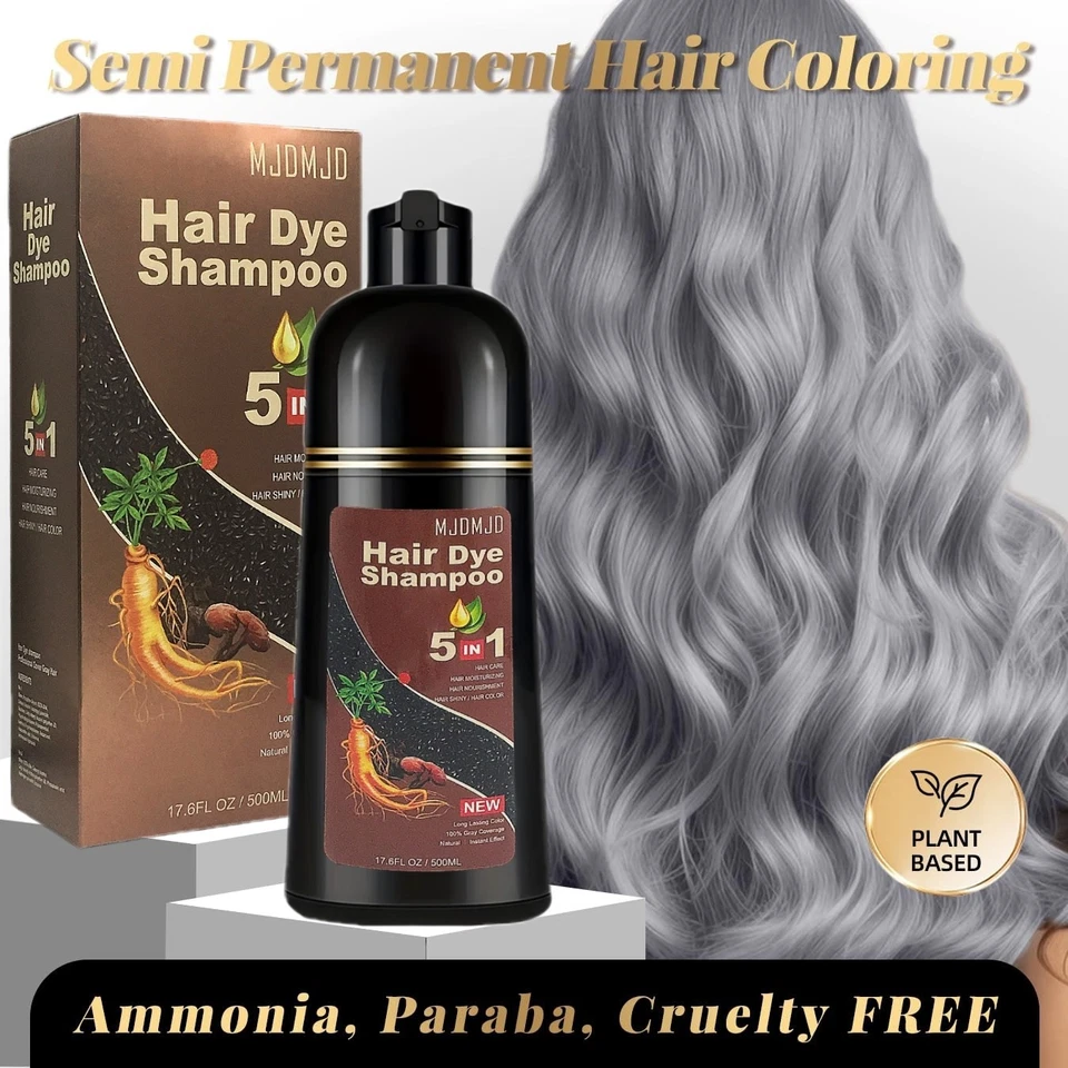 Champú instantáneo color cabello gris plateado, tinte de larga duración 5 en 1 para mujeres y hombres Foto 4 de 4