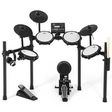 Electric Drum Set Mesh Pads Dual Zone Snare w/ USB MIDI, 2 Pedals, Headphone
