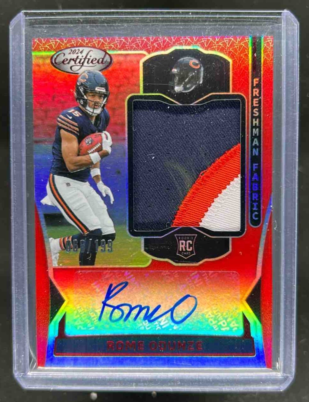 2024 Certified Rome Odunze Freshman Fabric Mirror RC Patch Red Auto #/199