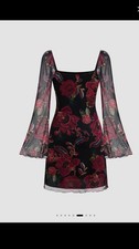 NWT Cider Black Dress with Red Floral Design Size Large
