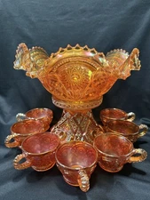 Imperial Carnival Glass, 9 Piece Punch Set,  Marigold,  Lee Mfg. Premium #1853
