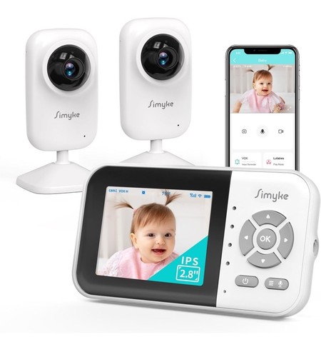 Simyke BME28-2 Upgrade Video Baby Monitor with 2 Cameras and Audio 2.8" LCD