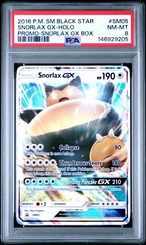 2016 POKEMON SM BLACK STAR PROMO SNORLAX GX BOX #SM05 SNORLAX GX-HOLO PSA 8