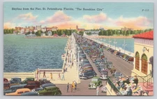 Vintage St. Petersburg Florida Skyline Pier Postcard Tichnor Bros P-113