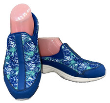 Easy Spirit Traveltime500 Mules 8M Blue Tropical Palm Print Comfort Walking