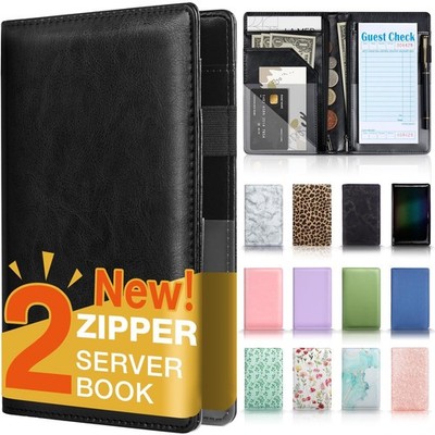 Server Book with 2 Zipper Pockets Leather Server Books for Waitress