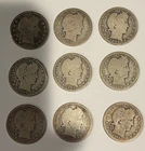 Lot #1 United States Barber Quarter sliver coin lot of 9 varioius dates