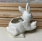 Vintage McCoy Pottery White Bunny Rabbit With Carrot Planter HTF