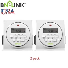 BN-LINK 2Pack 7 Day Heavy Duty Digital Programmable Timer Switch Dual Outlet 15A