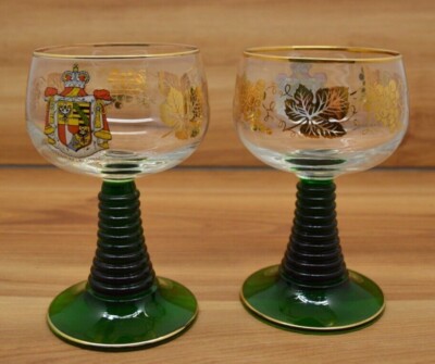 German Beehive Green Gold Stem Wine Glass Goblet Furstentum Liechtenstein 