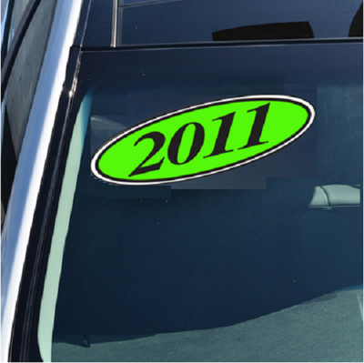Car Lot Windshield Oval Model Year Stickers (6 packs) Chartreuse and Black
