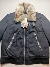 Schott Nyc Womens Us Xl Uk 16 Nancy Bomber Jacket Removable Fleece Leather Trim