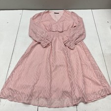 Shein Pink Long Sleeve V-Neck Fit & Flare Midi Dress Women's Size 0XL NEW