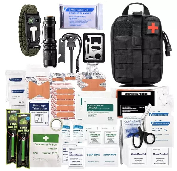 Kit de supervivencia NEGRO 125 kit de primeros auxilios camping senderismo militar pesca de emergencia