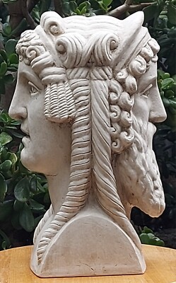 Hand Made Divine Father Janus Sculpture Two Faced Roman Mythology Italian 35cm