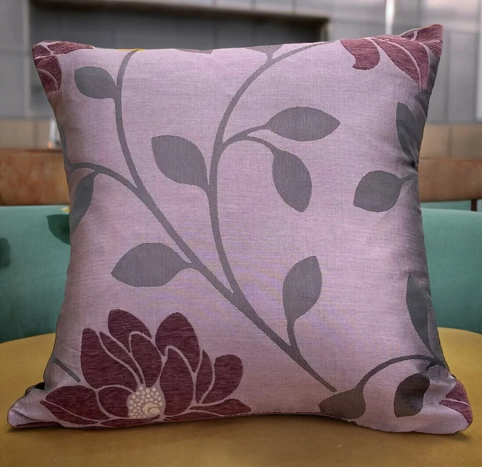 Purple Cushion Covers SET OF 4 Flower Shiny Silver Pistil 18x18" 45cm Zipped - Image 3 of 4