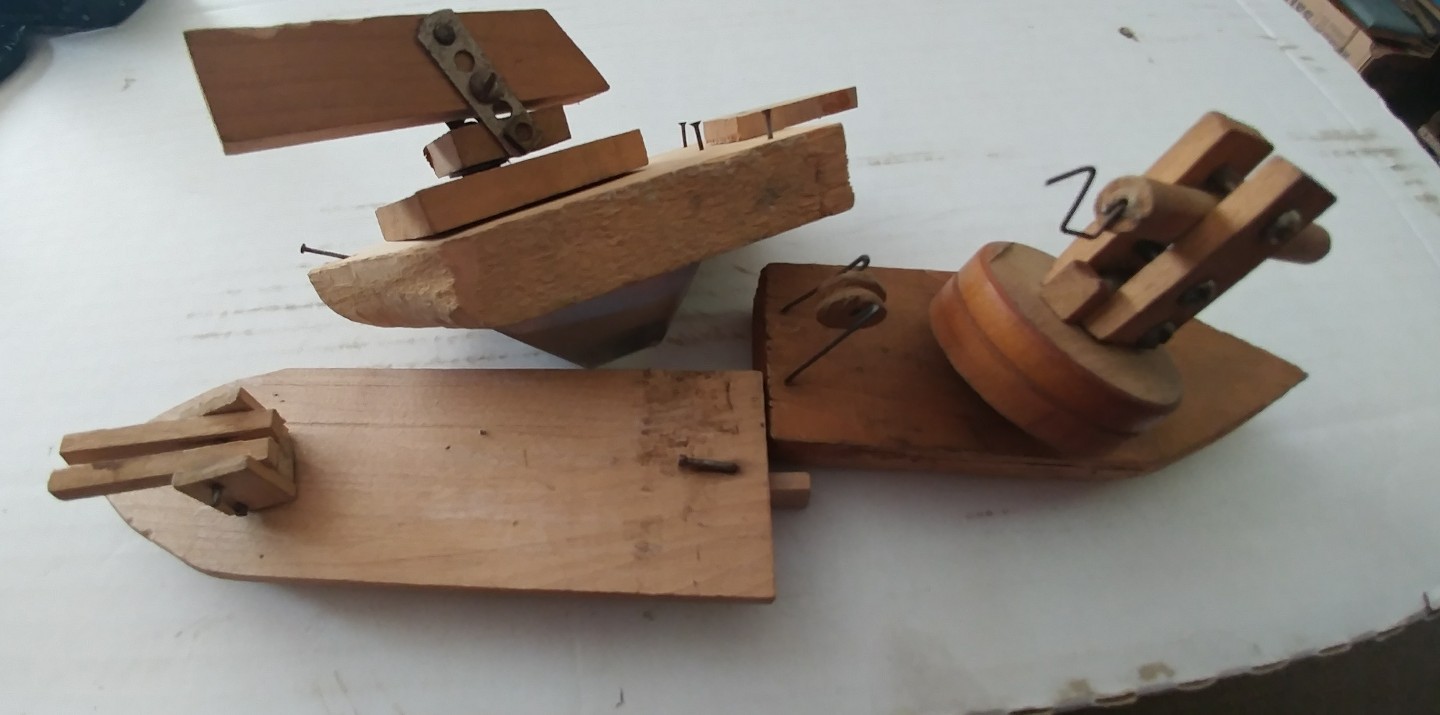 3 Homemade Wood Gunboat Toy Boats eBay
