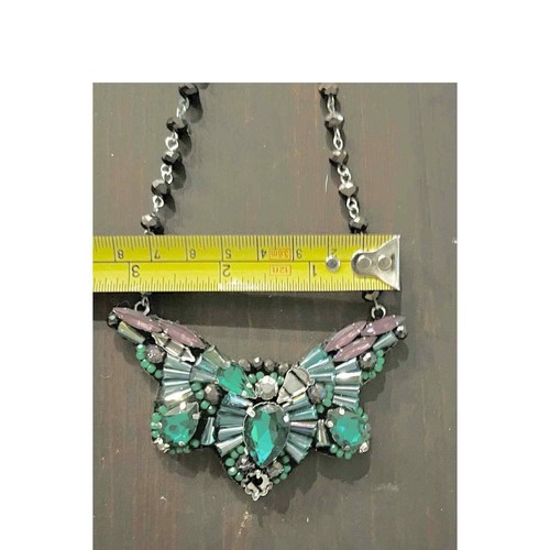 Gold Cake Beaded Rhinestone Butterfly Necklace - Picture 5 of 5