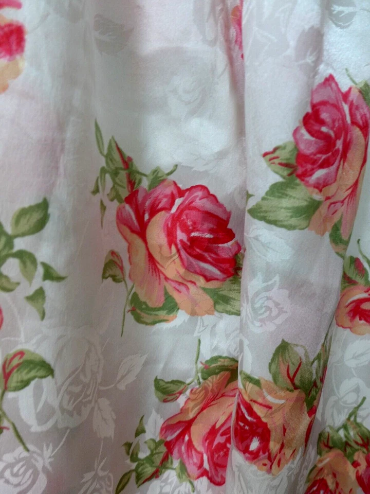 Talbots Petites Cabbage Rose Pink Floral White Satin Lounge Pant Pajamas P NEW - Image 4 of 4