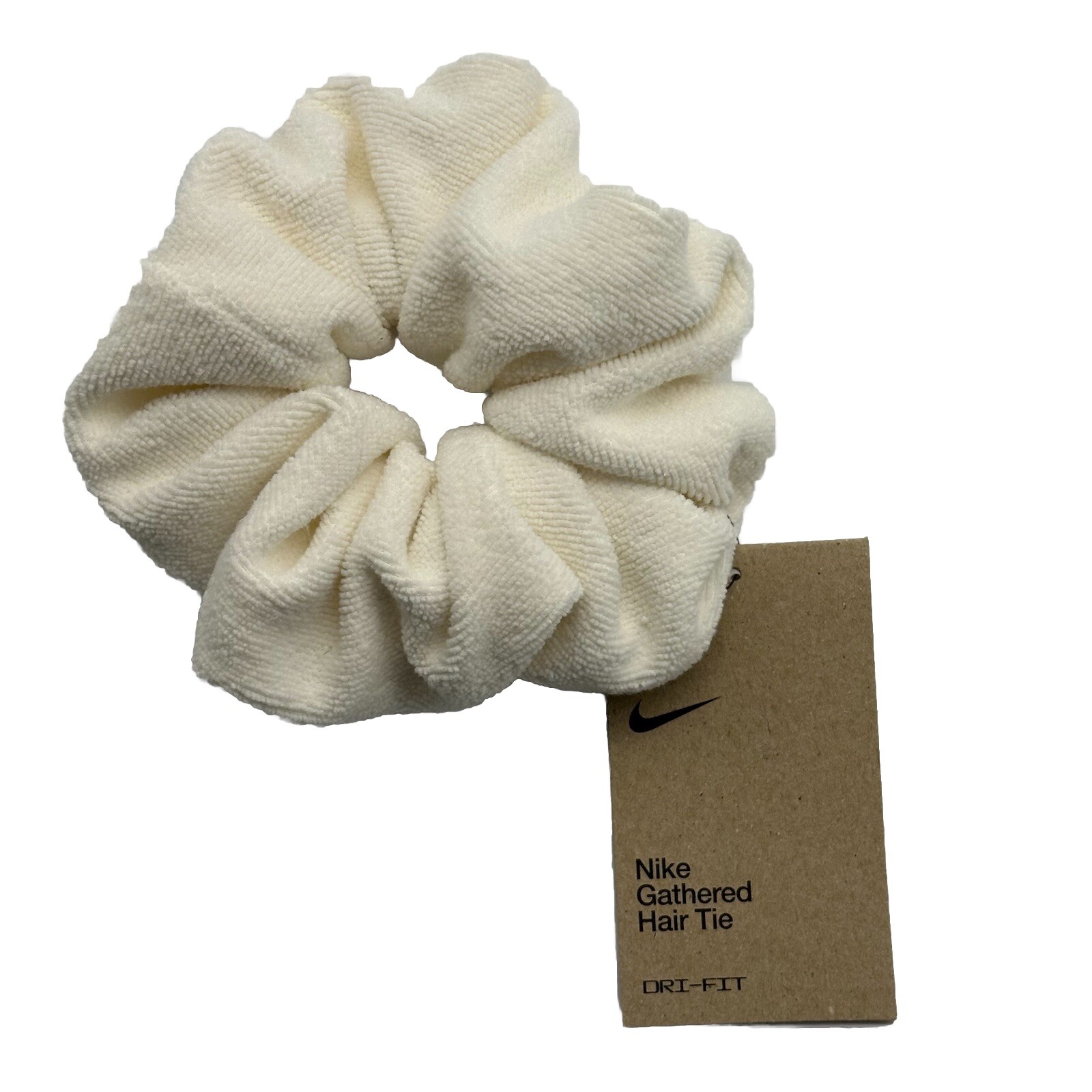 Nike Gathered Hair Tie Scrunchie For Women White Microfiber Dri Fit Hair Cloud
