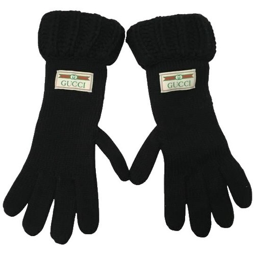 GUCCI Interlocking G Gloves Leather Black Size 7 1/2 Women's