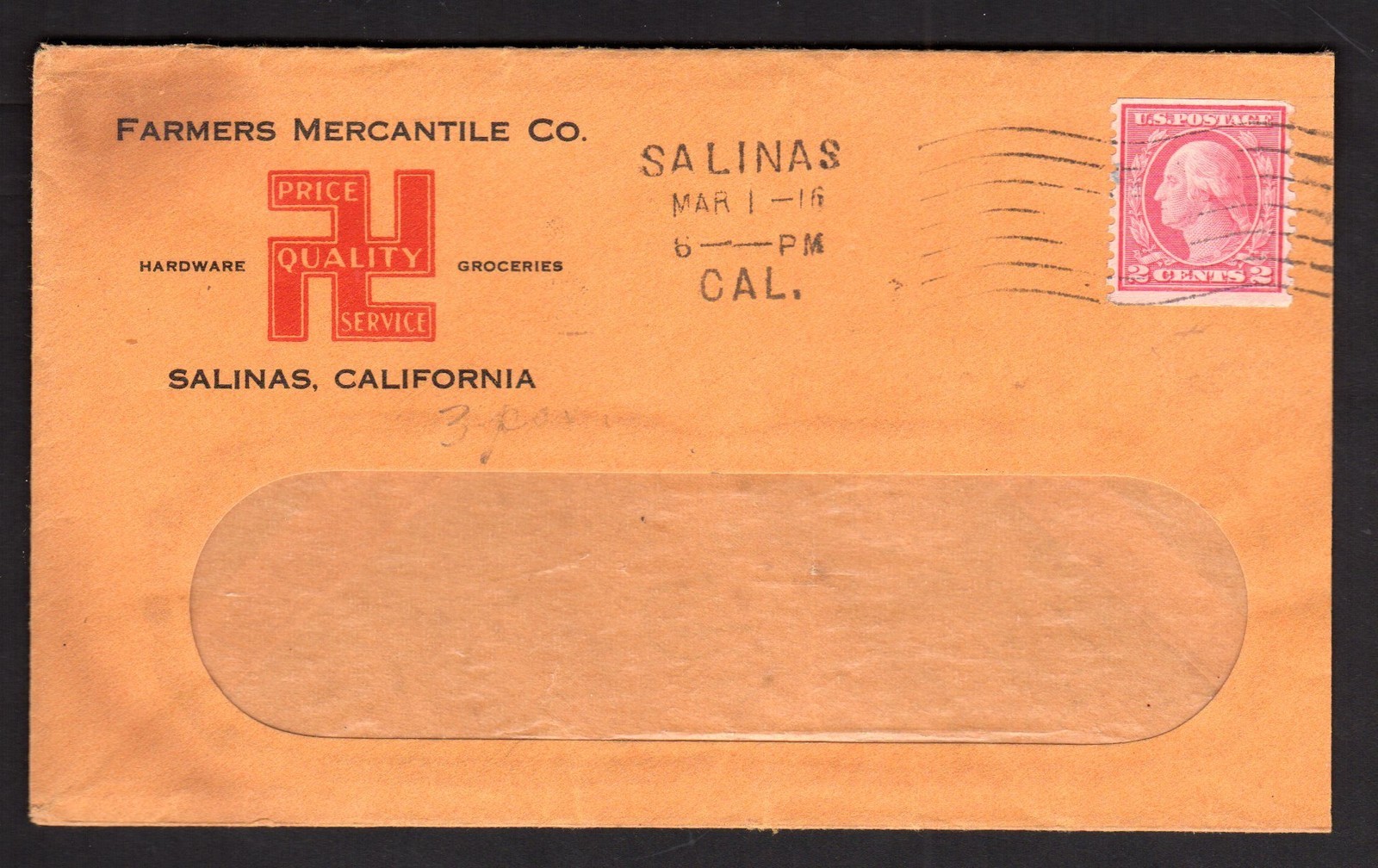 US 1916 ADVERTISING COVER W/LETTER HEAD ENCLOSED FRANKED Sc. 444 COIL STAMP FARM