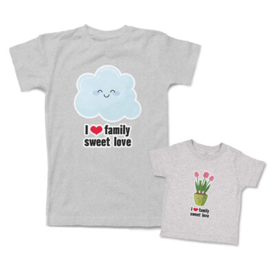 Love Mommy and Me Outfits I Love Family Sweet Love Flowers Smiling Clouds Cotton