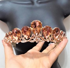 Rose Gold Tear Drop Tiara Wedding Bridal Crown Headband Rhinestone Crystal Prom
