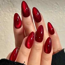 Elegant Cherry Red 24pcs Almond Shaped Press-On Nails - Middle Length, Glossy