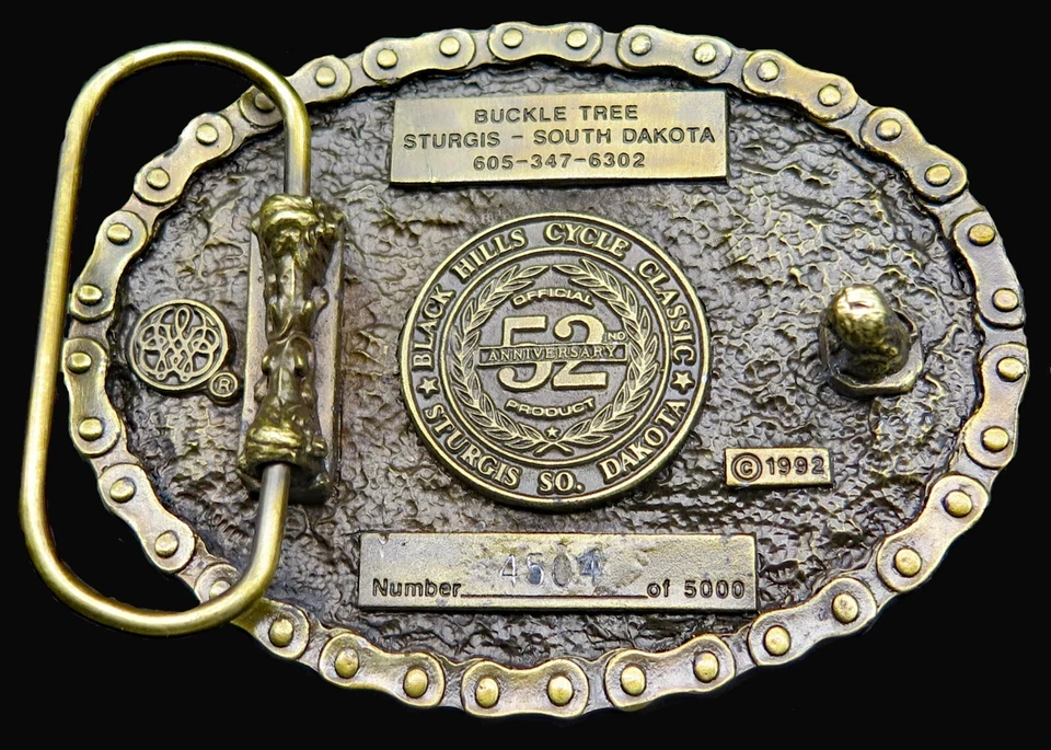 Hebilla de cinturón vintage Sturgis South Dakota motocicleta Black Hills clásica 1992 Foto 4 de 4