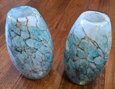 2 PCS Peacock Blue Glass Lamp Shade for Pendant Light Hand Blown Art