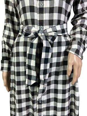 SOMTHRON Women's Retro Plaid Button-Down Maxi Dress - Long Sleeve, Swing Fit, Gingham Print