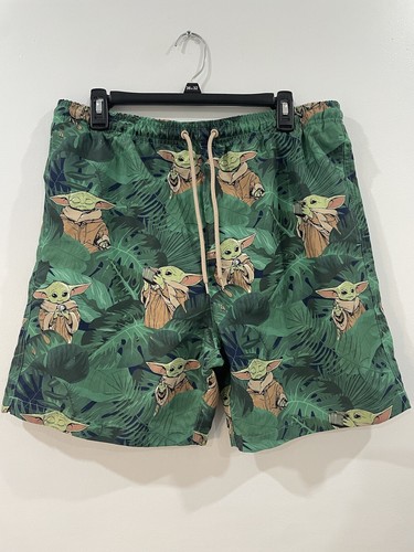 Mens Large Star Wars Mandalorian Baby Yoda The Child Swim Trunks Board Shorts