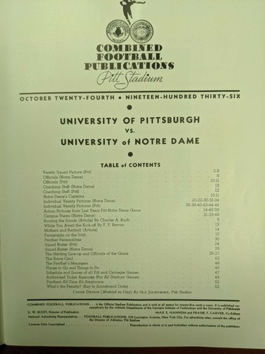 Rare 1936 Pittsburgh Panthers PITT VS NOTRE DAME IRISH Football Program W/Ticket - 第 6/8 張圖片