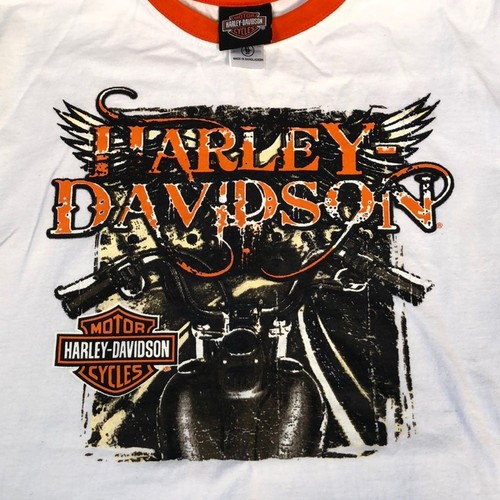 Harley Davidson white logo graphic T-shirt Size XL White orange Biker HD Tee - Picture 2 of 9