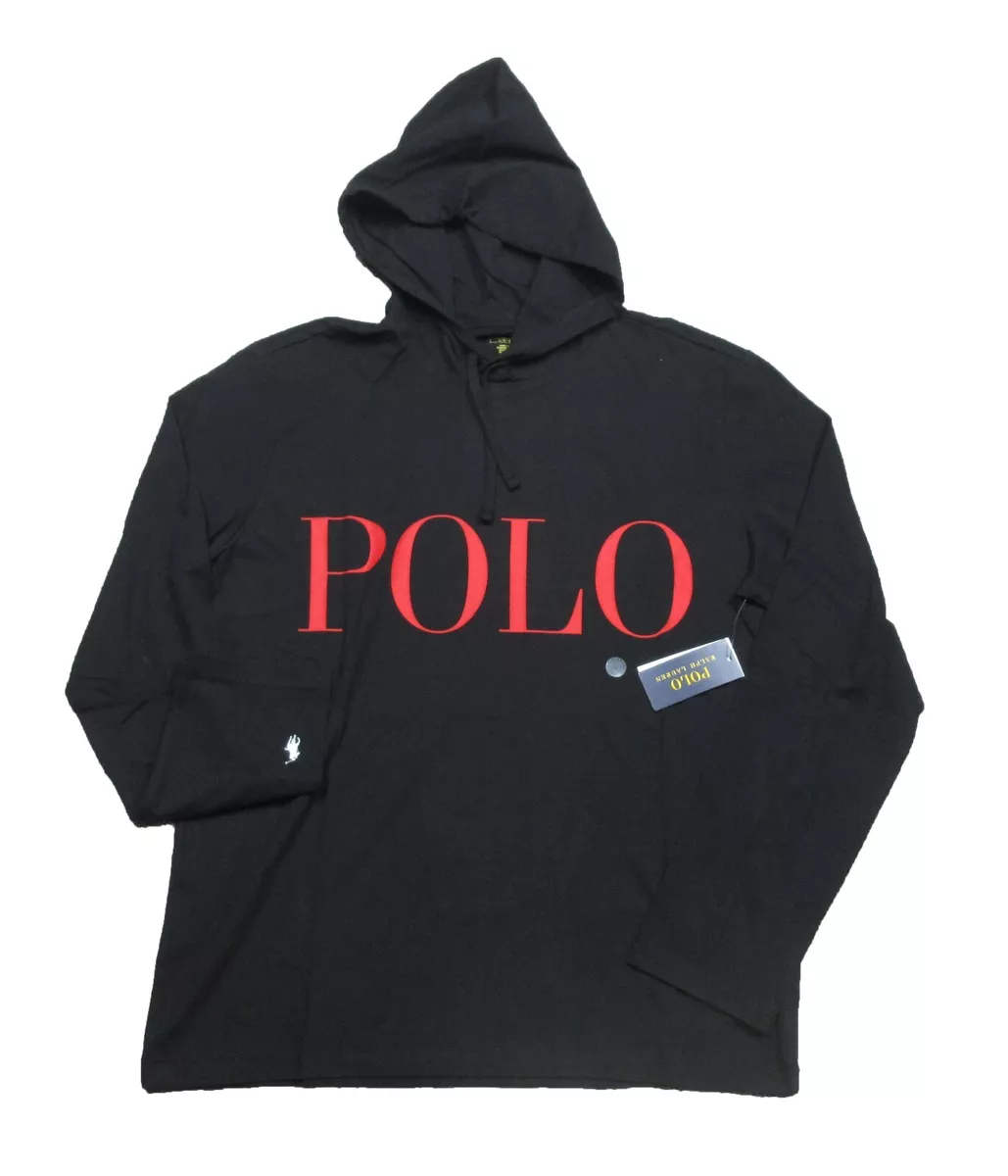 Polo Ralph Lauren Men s Black Red Logo Graphic Jersey Hooded T Shirt