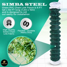 GREEN Chain Link Fence 4X50ft PVC Coated Galvanized Steel Fabric 11.5GA SIMBA