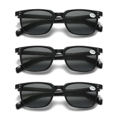 3 PK Unisex Full Lens Tinted Sun Readers Reading Sunglasses UV400 Black Frame