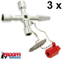 3 Stück Schaltschrankschlüssel Universal Vierkant Dreikant Kreuz Schlüssel G1049
