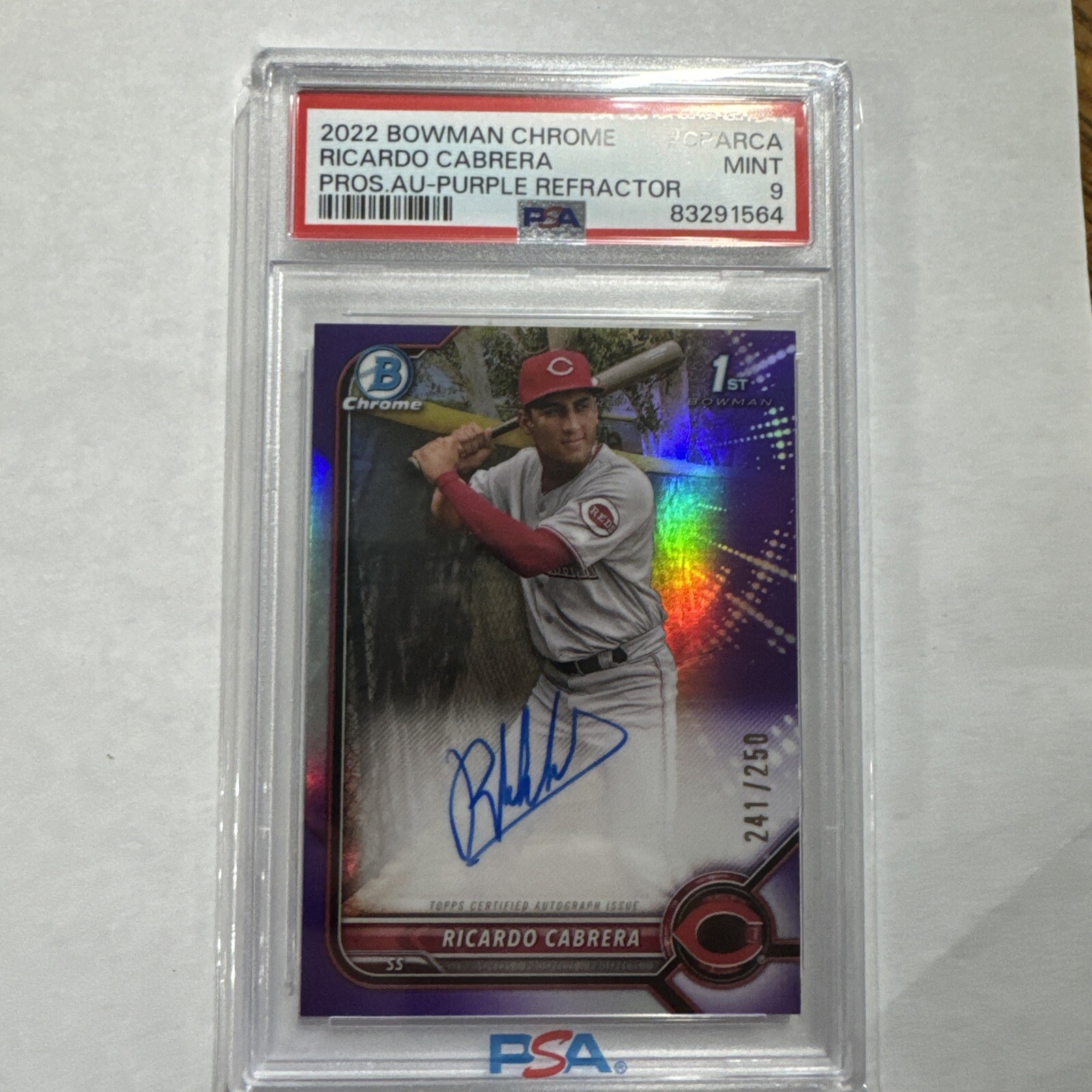 2022 Bowman Chrome Ricardo Cabrera Purple Refractor 1st Prospect Auto #241/250