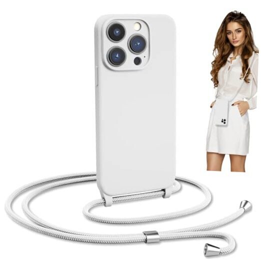 Crossbody Strap Phone Case for iPhone 13 Pro Max, Adjustable Rope, Belt White