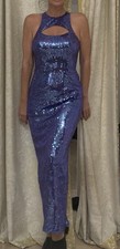 Adrianna Papell Purple Sequin Halter Long Evening Dress Women's Size 4