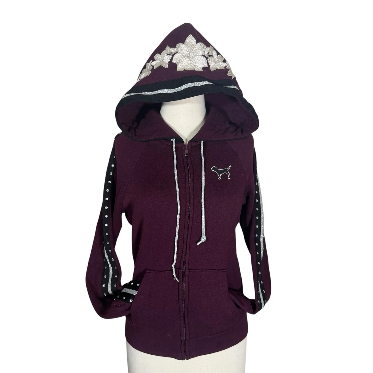 Sweat à Capuche Fleurs Noir Haut à Capuche Victoria's Secret PINK Fleuri - Taille S, Noir, Neuf Avec étiquettes Sweat à Capuche Fleuri Victoria's Secret PINK