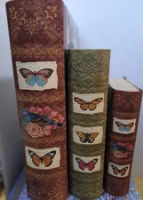 NEW 3pc SET Punch Studio BIRDS FLORAL Faux Book Boxes  XtraLarge, Large, Medium