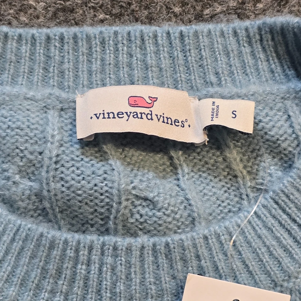 Vineyard Vines 毛衣女式小号蓝色羊毛电缆针织学院风胶囊 — 第 3/4 张图片