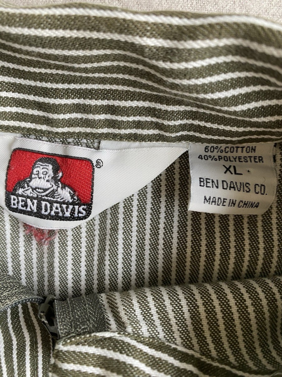 Vintage Ben Davis Shirt Mens XL Green Striped Zip Workwear Short