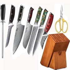 9Pcs TURWHO Kitchen Knife Set Japanese VG10 Damascus Steel Santoku Chef Knives