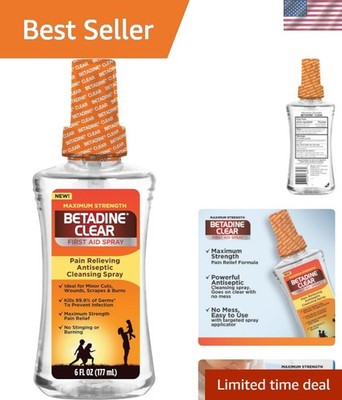 Clear First Aid Spray, Max Strength Pain Relieving Antiseptic Cleansing Spray...