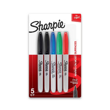 Sharpie Permanent Markers, Fine Point, Assorted Colors, 5 Count NEW NEW COLORS