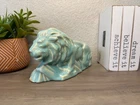 vintage nelson mccoy pottery turquoise colored lion planter